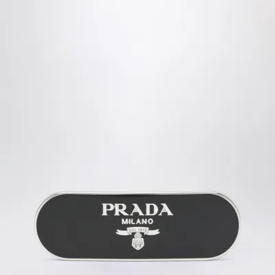 Prada Black Metal Mini Hair Clip In Burgundy