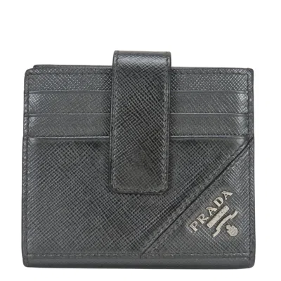 Pre-owned Prada Black Metallic Gray Leather Bill Wallet (bi-fold) () In Black, Metallic Gray