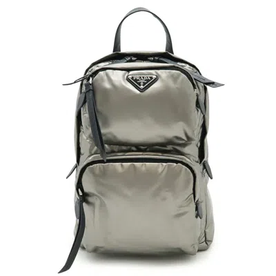 Pre-owned Prada Black Metallic Silver Nylon Backpack () In Black, Metallic Silver