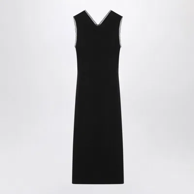 Prada Lace-trimmed Interlock Midi Crepe Dress In Black