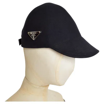 Pre-owned Prada Black Midnight Blue Cashmere Wool Cloche 1960s Style Baseball Cap Hat