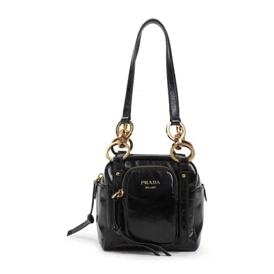 Prada Dangle Leather Top-handle Mini-bag In Black