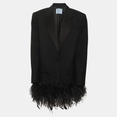 Pre-owned Prada Black Mohair/virgil Wool And Feather Single Breasted Blazer S