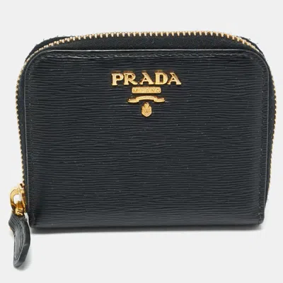 Pre-owned Prada Black Move Leather Leather Zip Coin Purse
