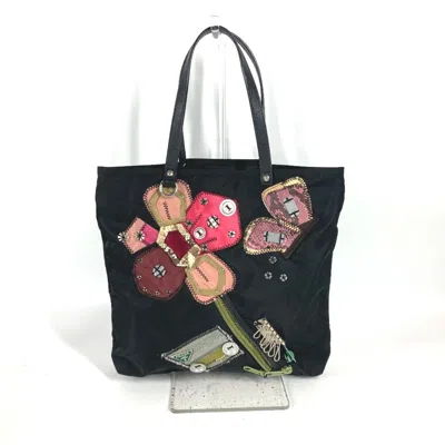 Pre-owned Prada Black Multi-color Nylon Leather Handbag Shoulder Bag Tote Bag ()