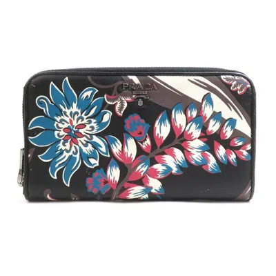 Pre-owned Prada Black Multi-color Leather Long Wallet (bi-fold) () In Black, Multi-color
