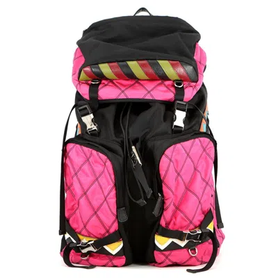 Pre-owned Prada Black Multi-color Nylon Leather Backpack () In Black, Multi-color