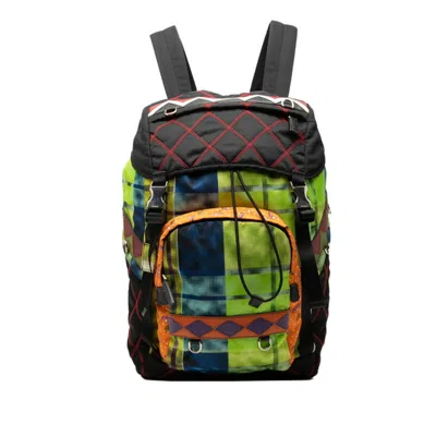 Pre-owned Prada Black Multi-color Red Color Nylon Leather Backpack () In Black, Multi-color, Red Color