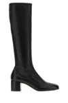 Prada Leather Knee High Boots With Block Heel In Black