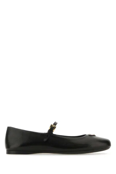 PRADA BLACK NAPPA LEATHER BALLERINAS