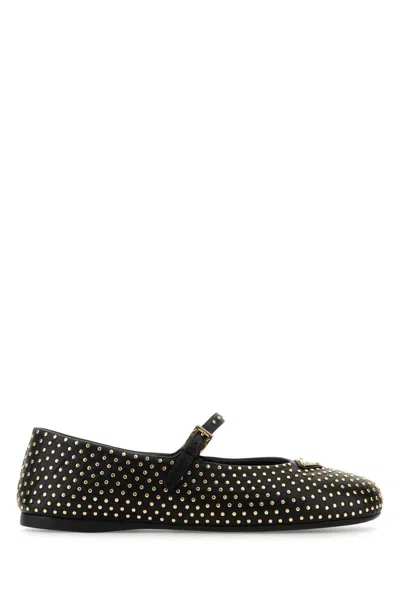 Prada Triangle-logo Stud-embellished Ballerina Shoes In Black