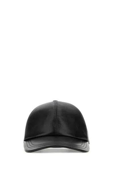 Prada Nappa Leather Baseball Cap In Black