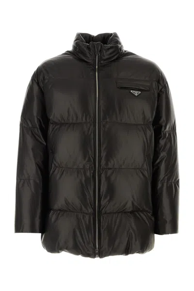 PRADA BLACK NAPPA LEATHER DOWN JACKET