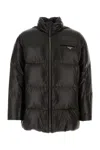 Prada Black Nappa Leather Down Jacket In Black