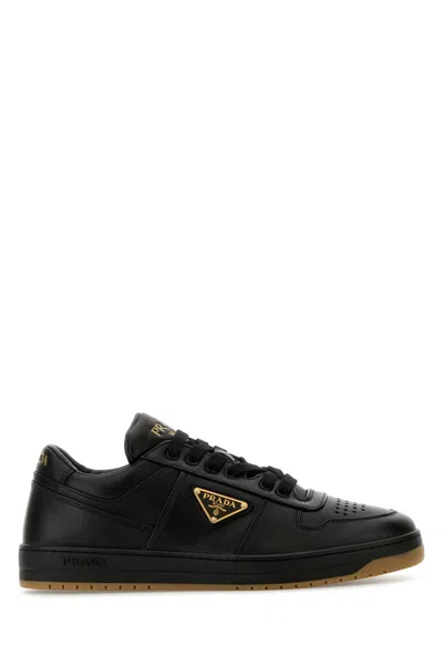 Prada Enamel-triangle Leather Sneakers In Multicolor
