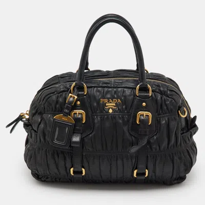 Pre-owned Prada Black Nappa Leather Gaufre Satchel