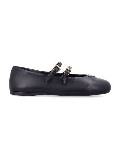 Prada Black Nappa Leather Logo Ballerinas