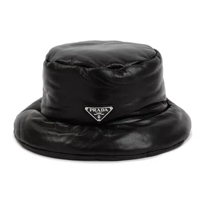 Prada Black Nappa Leather Padded Hat