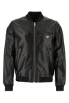 PRADA BLACK NAPPA LEATHER REVERSIBLE BOMBER JACKET