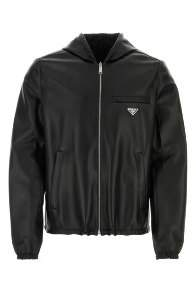 Prada Black Nappa Leather Reversible Jacket In Green