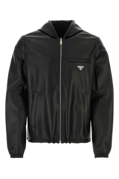 PRADA BLACK NAPPA LEATHER REVERSIBLE JACKET