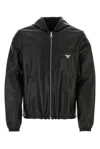Prada Hooded Lightweight Jacket Front Pockets In Black