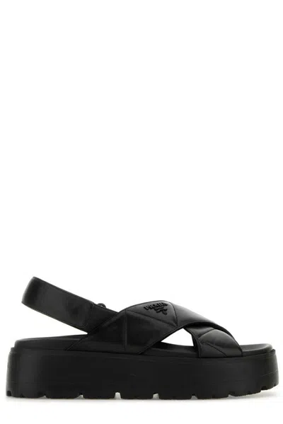 Prada Black Nappa Leather Sandals In Black  