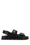 Prada Open-toe Black Lamb Leather Sandals With Adjustable Straps In Nero