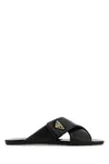 Prada Padded Leather Crisscross Flat Sandals In Nero