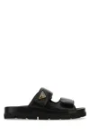 Prada Nappa Leather Slippers Metal Logo In Nero