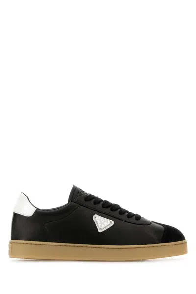 Prada Black Napa Leather Sneakers In Nero/bianco