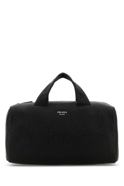 Prada Black Nappa Leather Travel Bag In Moro