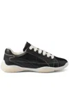 Prada Handcrafted Leather Sneakers Geometric Stitching In Black