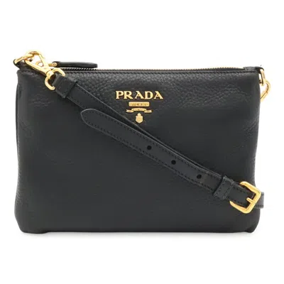 Pre-owned Prada Black Nero Leather Clutch Bag Pochette Shoulder Bag () In Black, Nero