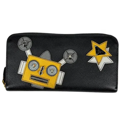 Pre-owned Prada Black Nero Leather Long Wallet (bi-fold) () In Black, Nero