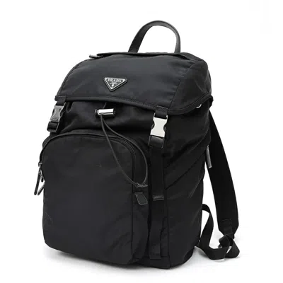 Pre-owned Prada Black Nero Nylon Fabric Leather Backpack () In Black, Nero