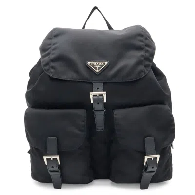Pre-owned Prada Black Nero Nylon Leather Backpack () In Black, Nero