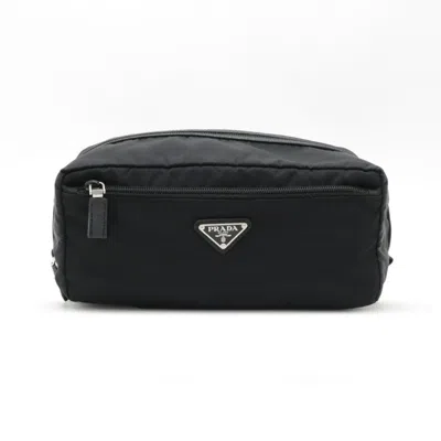 Pre-owned Prada Black Nero Nylon Leather Clutch Bag Pouch ()