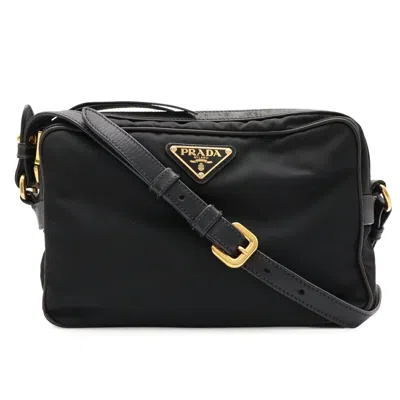 Pre-owned Prada Black Nero Nylon Leather Pochette Shoulder Bag () In Black, Nero