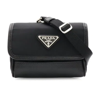 Pre-owned Prada Black Nero Nylon Leather Pochette Shoulder Bag () In Black, Nero