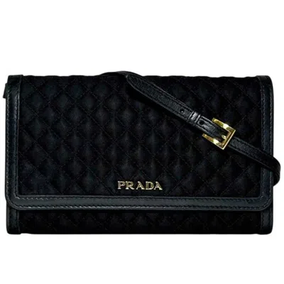 Pre-owned Prada Black Nero Nylon Leather Quilting Chain/shoulder Wallet () In Black, Nero
