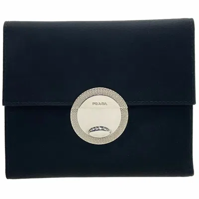 Pre-owned Prada Black Nero Nylon Leather Wallet (tri-fold) () In Black, Nero