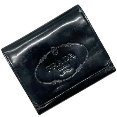 Pre-owned Prada Black Nero Patent Leather Wallet (tri-fold) () In Black, Nero