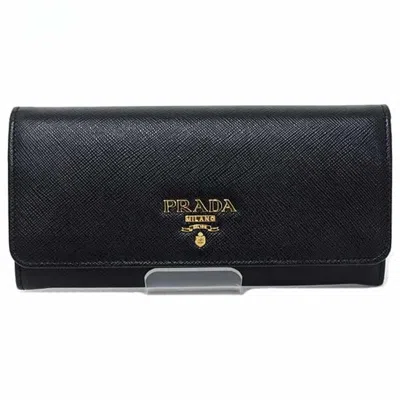 Pre-owned Prada Black Nero Saffiano Long Wallet (bi-fold) () In Black, Nero