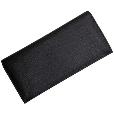 Pre-owned Prada Black Nero Saffiano Long Wallet (bi-fold) () In Black, Nero