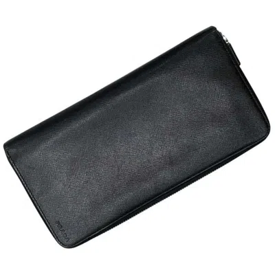 Pre-owned Prada Black Nero Saffiano Triangle Long Wallet (bi-fold) () In Black, Nero