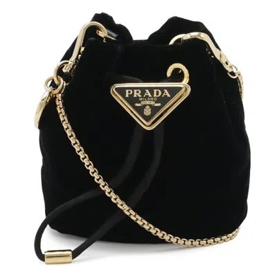 Pre-owned Prada Black Nero Velvet Pouch Shoulder Bag ()