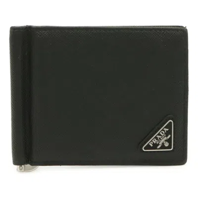 Pre-owned Prada Black Nero White Leather Wallet (bi-fold) () In Black, Nero, White