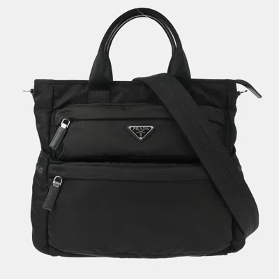 Pre-owned Prada Black Nylon 2way Tote Handbag