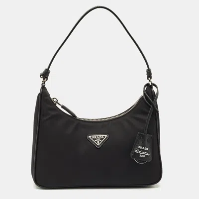 Pre-owned Prada Black Nylon And Leather Mini Re-edition 2005 Bag